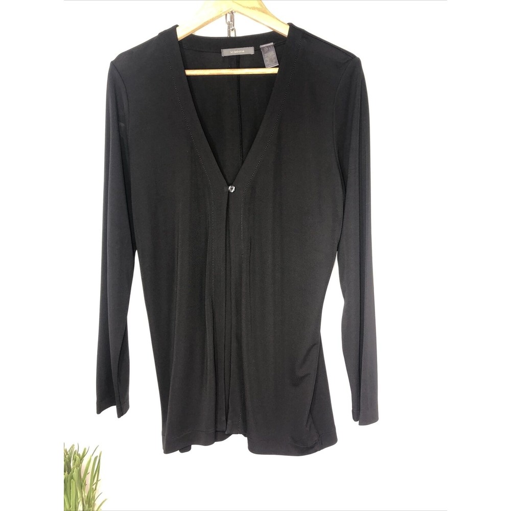 Womens LIZ CLAIBORNE Black Shirt Blouse Jacket Size Large Long Sleeve